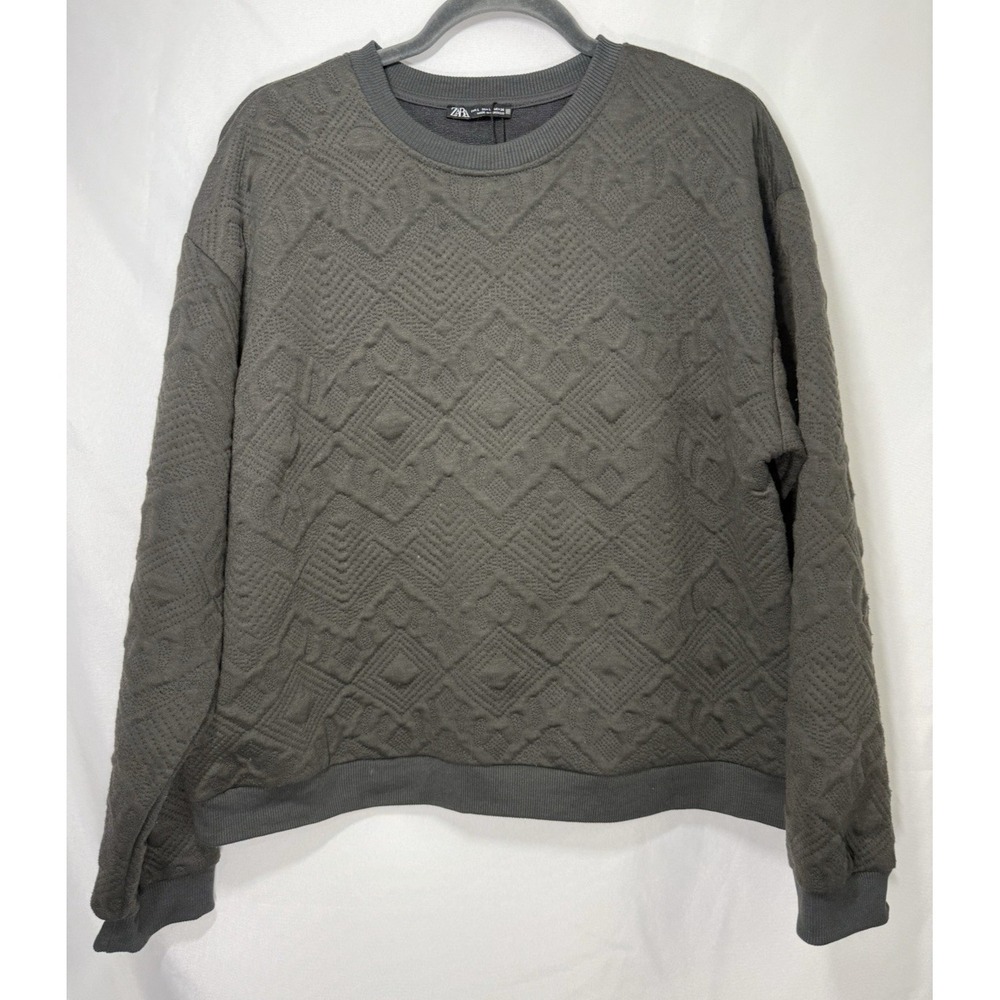Zara Dark Green Quilted Long‎ Sleeve Crew Neck Sweatshirt Womens Size L